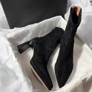 Botines de tacón alto de ante con punta fina, estilo francés elegante, versátiles y a la moda para mujer, Colección Otoño Invierno 2026 - Product Image 5