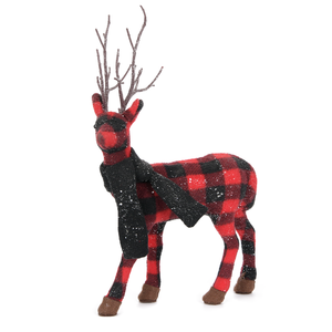 35cm Red Checkered Standing Elk Holiday Room Ornament for <b>Xmas</b> Tree Setup Hot Sale Commercial Supplier Premium Grade - Product Image 1