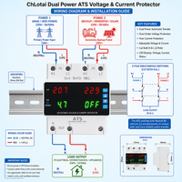 Interrupteur de transfert automatique double alimentation ChLotai 2P sur rail DIN ATS avec protection de tension et de courant réglables pour réseau solaire domestique