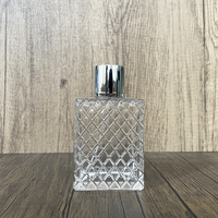 Vente en gros de flacons de parfum en verre plat transparent de 50 ml avec pulvérisateur à pompe, impression sérigraphique, rechargeables, pour crème pour le visage et diffuseur de parfum