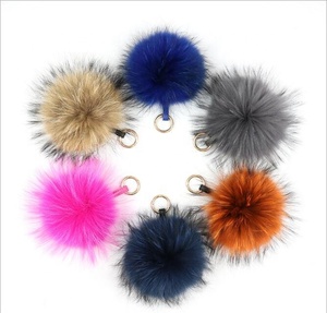 Grand porte-clés en fourrure de raton laveur/renard véritable, boule de fourrure duveteuse - Product Image 3