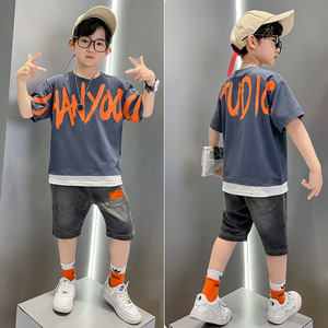 High Quality Summer European <strong>Boys</strong> <strong>Clothing</strong> Sets Casual Cotton Striped Shirt Pants 9 Years Two Pcs Print Suit CC BABY Model 21129 - Product Image 6