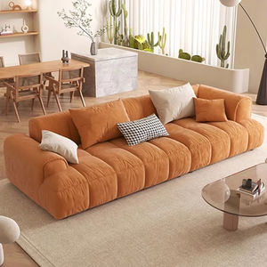 Sofá Modular Grande de 2 Plazas Bloque Tofu de Estilo Minimalista Simple en Terciopelo Color Crema con Estructura de Madera y Relleno de Esponja Contemporáneo para Sala de Estar - Product Image 1