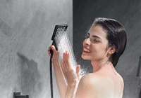 Système de douche encastré noir mat 2-en-1 avec pommeau pluie et cascade, 3 jets de massage corporel, douchette à main, 4 fonctions, ensemble de salle de bain