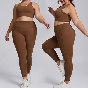 DF209+210 Tenue de yoga <span class=keywords><strong>grande</strong></span> <span class=keywords><strong>taille</strong></span> Nude Sense pour femme, vêtements de sport haut de gamme, deux pièces, poche, fitness - Product Image 1