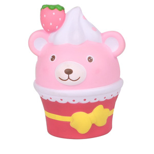 Cute Strawberry Bear Cupcake <b>Squishy</b> Toy Soft PVC Promotional Gift - Product Image 1