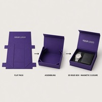 Boîte Cadeau Luxe Violet Royal Personnalisable Impression Personnalisée Pliable Style Livre Fermeture Magnétique Rigide Vente en Gros Direct Usine Emballage Plat