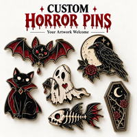 Badge d'horreur personnalisé découpé et estampé, nickel brillant, squelette, cercueil, vampire, épingle d'Halloween, fournisseur en gros de souvenirs en vrac