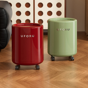 ถังขยะทรงกระบอกยูโฟรูพร้อมฝาปิดและล้อ ถังขยะในร่มสำหรับห้องนั่งเล่นและห้องน้ำ ความจุขนาดใหญ่ สีแดงและสีเขียว - Product Image 1