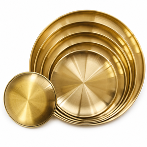 Koreaanse stijl ronde roestvrijstalen gouden serveerschotels metalen dinerbord decoratief dienblad - Product Image 1