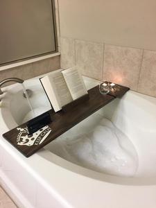 JUNJI Handmade Wood Bathtub <strong>Tray</strong> Caddy with Book Holder <strong>Bath</strong> <strong>Tray</strong> for Bathroom Use Customizable for <strong>Bath</strong> Tub - Product Image 2