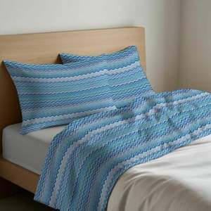 Parure de draps en coton Baia King Size italienne, motif zigzag bleu, taies d'oreiller incluses - Product Image 4