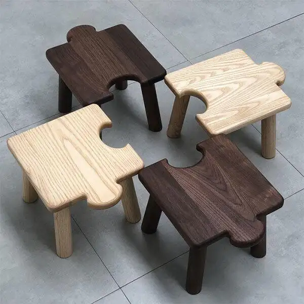 JUNJI Minimalist Wood Children's Puzzle Bench seating wooden legs ottoman footrest stool for living room