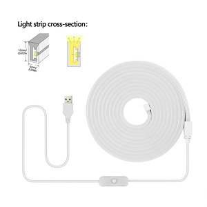 Kit de bande LED néon flexible en silicone USB 5V avec interrupteur tactile, ruban lumineux auto-adhésif basse tension pour éclairage d'ambiance intérieur - Product Image 1