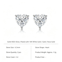 Boucles d'oreilles clous en moissanite taille cœur, argent sterling 925, couleur D, pureté VVS1, bijoux romantiques pour mariée