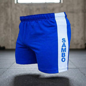 Pantalones Cortos Azules de Sambo para Hombre con Raya Blanca, Ropa de Lucha que Absorbe la Humedad, Corte Regular, Talla Adulto - Product Image 2
