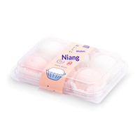 Boîte d'emballage rectangulaire transparente à six compartiments pour mochi, gâteaux de lune au jaune d'œuf salé, choux à la crème, confiseries au porc, petits fours