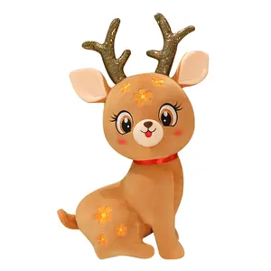 귀여운 크리스마스 박제 동물 봉제 사슴 장난감 부드러운 아이 선물 도매 봉제 동물 야생 순록 장난감 빛나는 뿔
