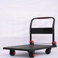 Carretilla de Plataforma Metálica con 4 Plásticos, para Transporte de Carga en Almacenes Industriales, Personalización OEM, Recubrimiento en Polvo, Capacidad de 500 kg