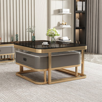 Table basse moderne minimaliste avec plateau en verre et structure métallique, tiroir de rangement grande capacité pour salons compacts et petits espaces