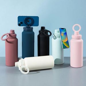 Thermos de sport 1000 ml (32 oz) en acier inoxydable 304 à isolation sous vide avec couvercle magnétique, support magnétique pour téléphone et paille - Product Image 1