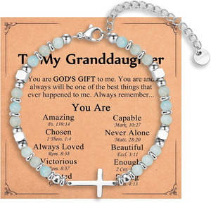 Pietra naturale croce <span class=keywords><strong>religiosa</strong></span> braccialetto con carta regali cristiani per <span class=keywords><strong>la</strong></span> figlia nipote sorella in Cristo nipote - Product Image 4