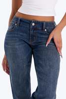 Jean en denim extensible pour femme, taille basse, ourlet brut, délavage bleu vintage, fournisseur en gros, vêtements personnalisés, pantalon d'été