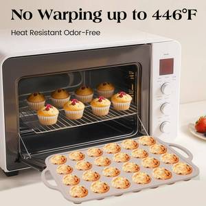 Moule à cupcakes mini en silicone avec cadre métallique renforcé, antiadhésif, sans BPA, certifié LFGB, 24 cavités, de la marque MUYULINS Factory, pour gâteaux américains. - Product Image 3