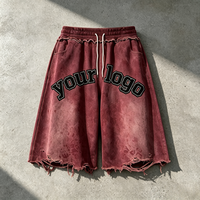 Short vintage pour homme, délavé, 480 g/m², avec logo brodé personnalisé, ourlet déchiré, haute qualité, fabriqué en Chine