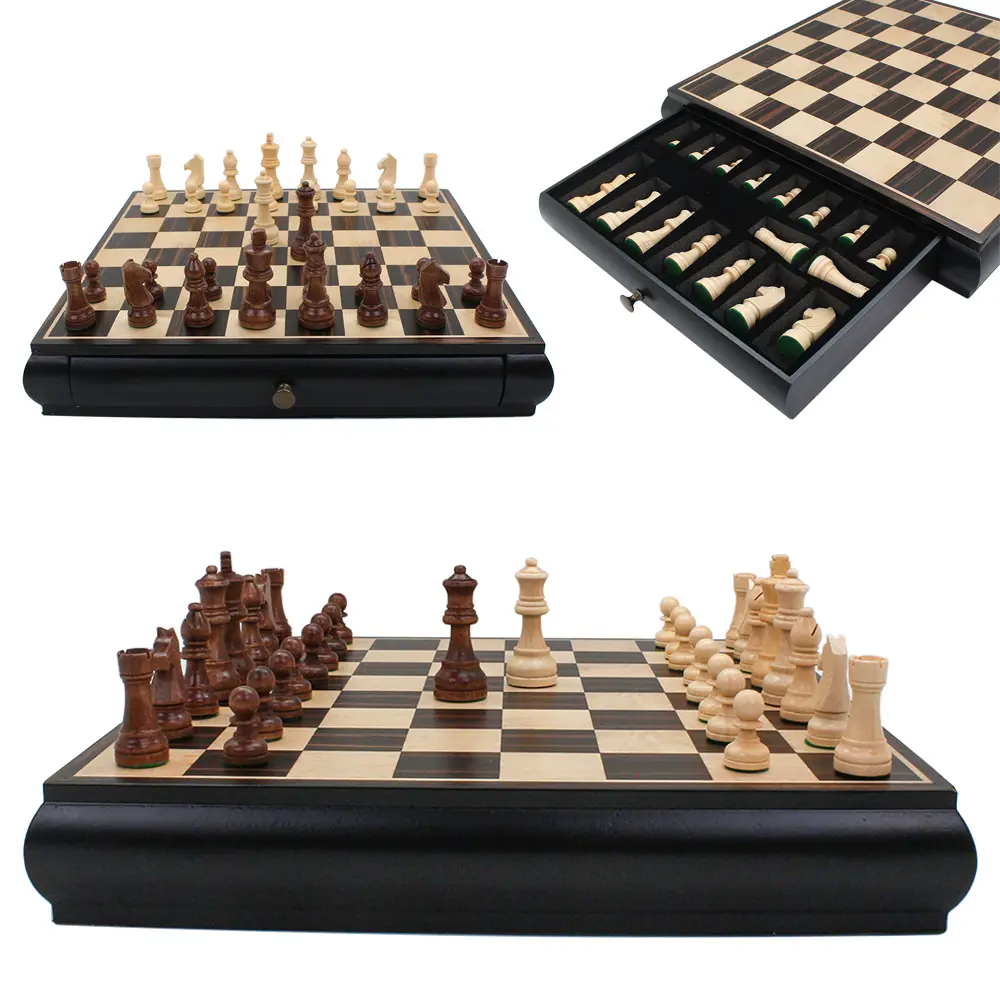 2 개의 서랍을 가진 우수한 나무로 되는 체스 주사위 놀이 체스 세트 게임