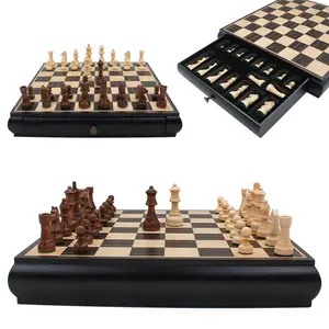 Conjunto de xadrez de madeira premium, jogo com 2 gavetas