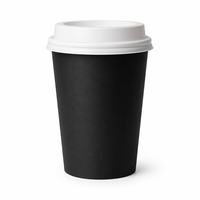 Gobelets en papier noirs jetables pour boissons chaudes (chocolat chaud), avec couvercles, manchons et bâtonnets mélangeurs, pour fêtes et pique-niques