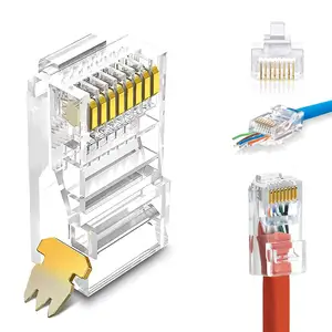 Kabel jaringan utp rj 45 rg45 ethernet, melewati 8p8c colokan modular cat 6 cat6 rj45 konektor cat6