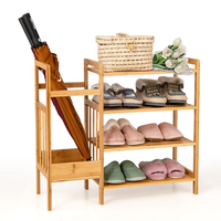 Zapatero de Bambú de 4 Niveles con Soporte para Paraguas y Estantes, Ideal para la Entrada, la Sala de Estar o como Organizador de Zapatos