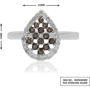 Bague Ornaatis en argent sterling avec diamants blancs et bruns naturels taille ronde, sertie en grappe, forme goutte d'eau, pavé, pour fiançailles - Product Image 2