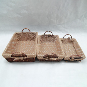 Panier de rangement rectangulaire en trois parties, tissé en feuilles de maïs, avec poignées en tissu de coton, pour l'organisation domestique - Product Image 1