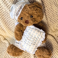 Ours en peluche mignon et câlinable, pyjama et oreiller avec motif à carreaux bleus, rembourrage en polyester et coton PP - Cadeau idéal pour unisexe