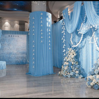 Rideau de fond de scène en tissu polyester soie de lait, simple, moderne et luxueux, détachable, double couche, bleu, pour mariage