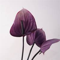 Fleur artificielle violette de haute qualité, faite à la main, 75 cm, en PVC souple, toucher réaliste, Anthurium pour centre de table de mariage