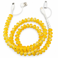 Kabel Pengisi Daya Ponsel 4 in 1 Warna Kuning dengan Manik-manik Jelly, USB Type C, Kabel Multi Pengisian Daya dan Transfer Data
