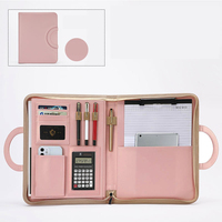 Organisateur de documents professionnel rose personnalisé en cuir PU, sacoche porte-documents, porte-ordinateur portable, classeur à anneaux pour femmes