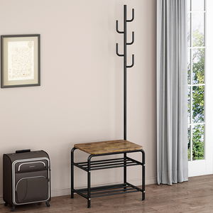 Perchero de Metal de Estilo Moderno de 2 Niveles <span class=keywords><strong>para</strong></span> Entrada con Estante <span class=keywords><strong>para</strong></span> Zapatos con Revestimiento y Soporte de Metal Independiente - Product Image 5