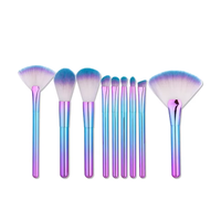 Vente en gros ensemble professionnel de 9 pièces pinceaux de maquillage bleu violet manche en bois doux et pratique matériau en nylon pour visage lèvres échantillon gratuit