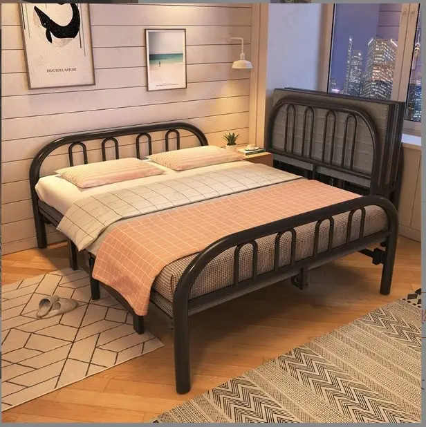 Luxo latão metálico cromo cama frame com cabeceira 4 quarto dobrável homens metal cama king size metal