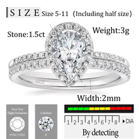 Bijoux de luxe OAHLAN pour femmes, ensemble de bagues de mariage en argent sterling 925 avec moissanite taille poire de 1,5 carat pour femmes