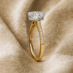 Anillo de Moissanita con Corte Cojín de Oro Sólido de 14K, Halo Oculto, Joyería de Lujo para Boda y Compromiso, Certificado IGI - Product Image 6
