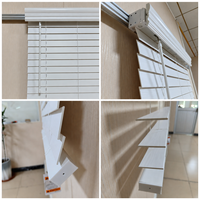 Nouvelle structure OEM ODM Vente en gros Stores vénitiens sans fil en faux bois, motorisés, occultants, à commande manuelle, en mousse PVC, économie d'effort
