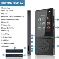 Lecteur de musique avec Bluetooth et prise en charge de la mémoire interne, carte TF 128 Go, corps en métal, MP3, haut-parleur intégré, audio sans perte, facile à utiliser