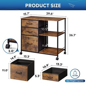 Retro-style movable <b>filing</b> cabinet, simple and multifunctional <b>drawer</b>-style storage cabinet for offices, large capacity - Product Image 2