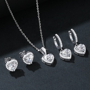 Luxury S925 Sterling Silver Heart Cut VVS <strong>D</strong> Color 1carat Moissanite Earrings <strong>Necklace</strong> for Women Engagement and Wedding Jewelry - Product Image 1